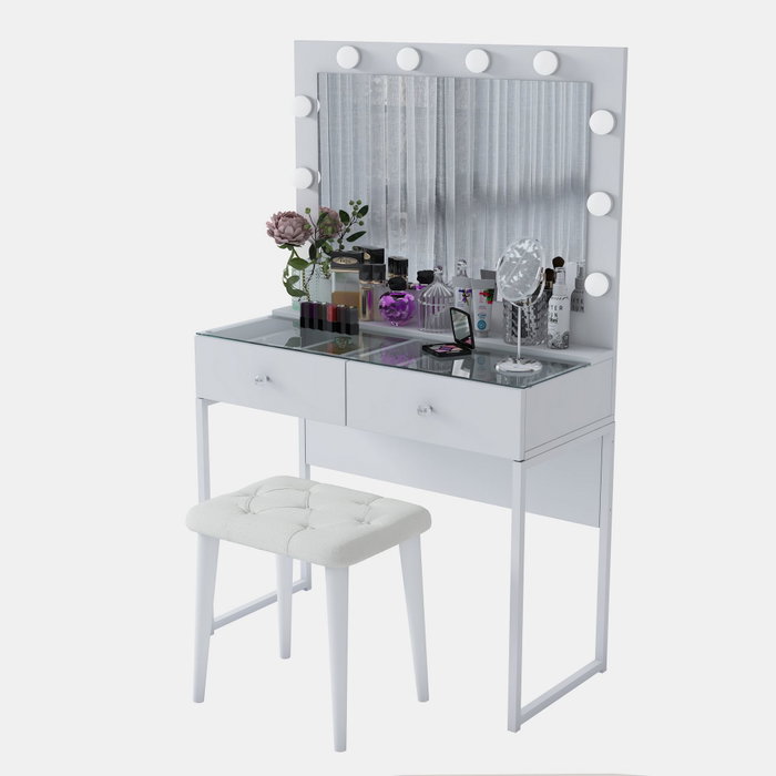 Hanah Home Mesa de Maquillaje con 10 Focos y Puff Blanco BJ164 - 4481